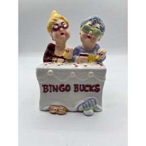 Vintage Bingo‎ Bucks Ceramic Coin Bank Boston Warehouse Funny Grandmas Gambling